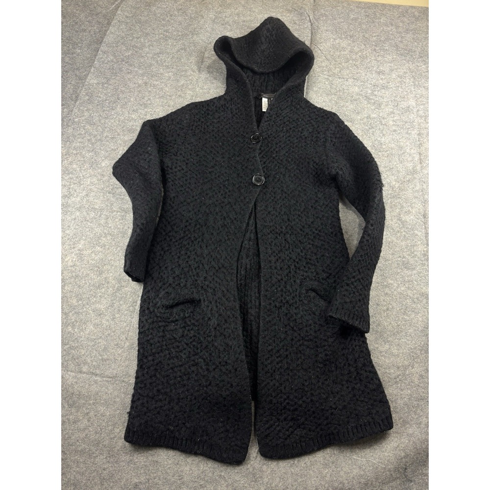BCBG MAXAZRIA Long Black 2 Button Hooded Sweater Cardigan Women's M Y2K 2000s